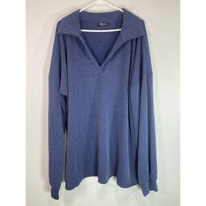 Heimish USA Womens Size 3X Long Sleeved Waffle‎ Textured Blouse Blue Collar